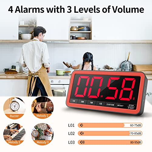 VOCOO 7.8-Inch Digital Timer Black Red Magnetic LED Kitchen & Classroom Timer