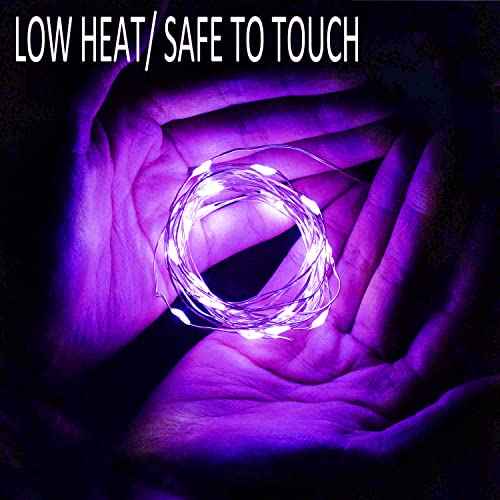 LED Fairy String Lights, Battery Operated Starry Firefly Lights 6.6ft 20 LED Waterproof Silver Copper Wire Mini Lights for Mason Jar Wedding Christmas Party Decor (Purple, 5)