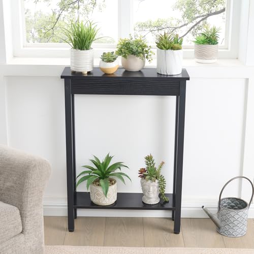 Black Small Console Table with Shelf - Narrow Entryway & Sofa Expansion