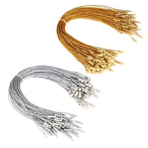 Savita 200pcs Christmas Ornament Hanger String, Precut Metallic Ribbon for Ornament Hanging with Snap Fastener Ornaments Snap Cord for Christmas Tree Party Supplies (Gold & Silver)