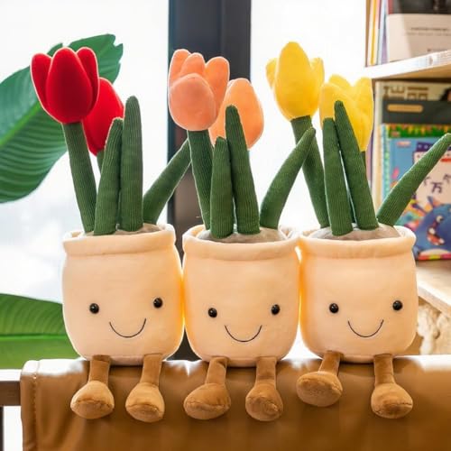LYFJMUS 3 Pcs Soft Succulents Plush Toy Soft Tulip Plush Toys Simulation Succulents Tulip Throw Pillow Gift for Kids (Tulip)
