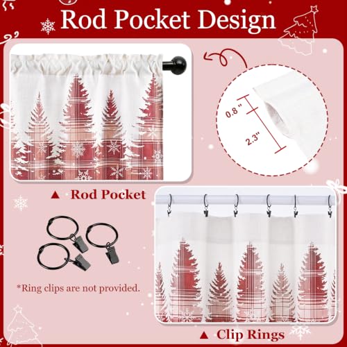 AtawLege Christmas Red Plaid Window Valance 52x18 Inches Snowflake & Tree Design