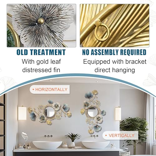 Large Ginkgo Leaf Wall Mirror - 33"L x 59"W Metal Wall Art Decor