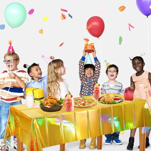 3 Pack Gold Disposable Tablecloths 54 x 108 in Shiny PET Plastic Party Covers