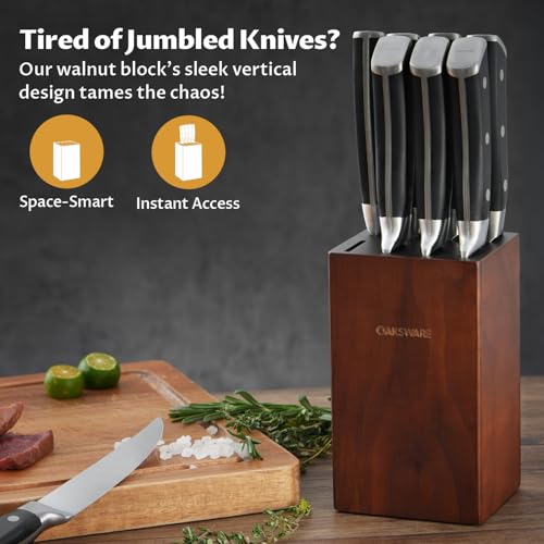 OAKSWARE Walnut Block Set of 8 Non-Serrated Steak Knives, 5-Inch High-Carbon Steel