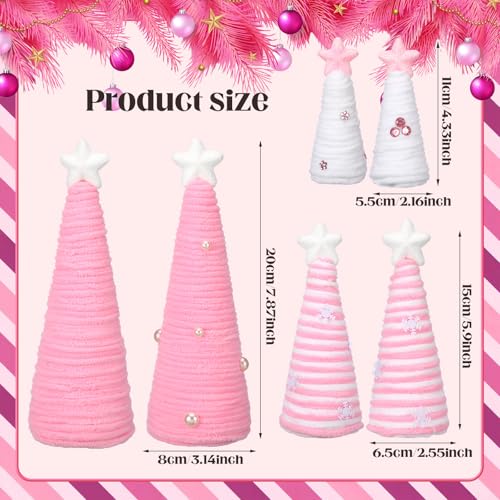 Pink Christmas Mini Yarn Tree Decorations Set - 6pcs Holiday Table Decor