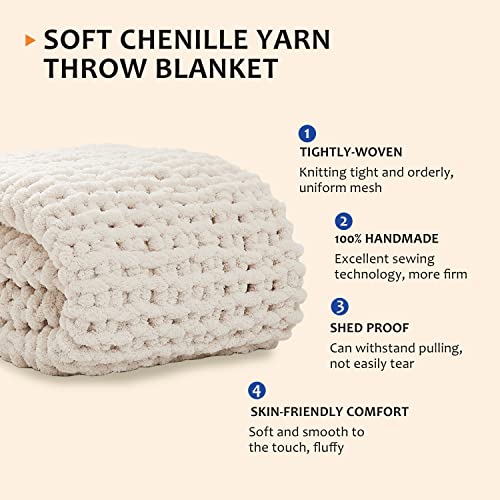 Ivory Chunky Knit Throw Blanket 60x80 Inches for Couch & Sofa