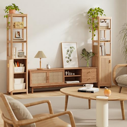 INNOD Model-A 68-Inch Narrow Bathroom & Kitchen Tall Storage Cabinet with Adjustable Shelves, Natural Oak Finish