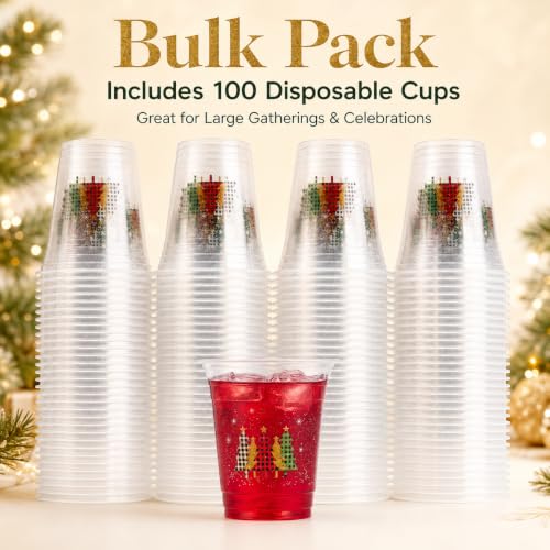 Christmas Gingham Tree Disposable Cups 12oz Pack of 100 - Festive Drinkware