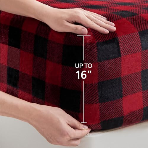 BEDELITE Full Size Plaid Flannel Sheet Set Red & Black 4 Pieces