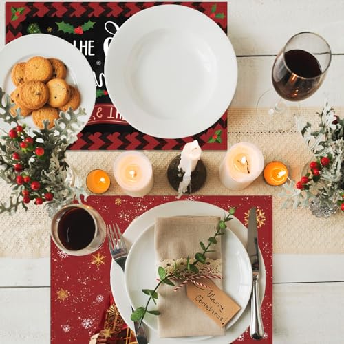 6-Piece Christmas Placemats 18x12 in Set with Santa & Angel Designs