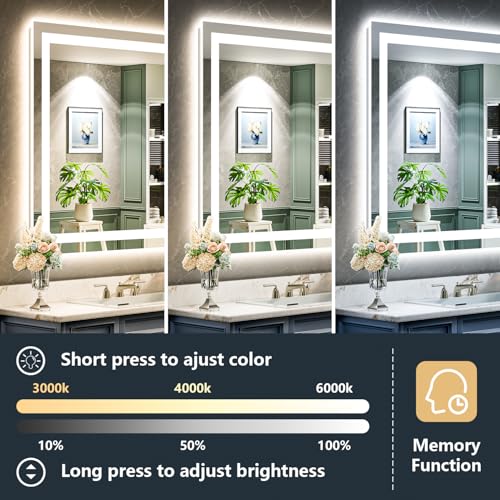 YEELAIT 24x32 Inch LED Bathroom Mirror with Lights, White, Anti-Fog, Dimmable