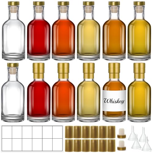 12 Pack 6oz Glass Bottles with T-Top Cork Stoppers - Clear Reusable Sample Bottles