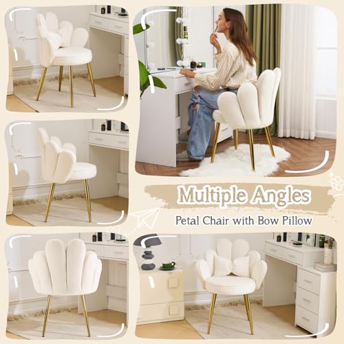 Petal Makeup Vanity Chair with Back - White Velvet & Flower Back Variation