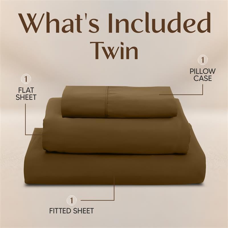Utopia Bedding Twin Sheet Set - Soft & Breathable Microfiber, 3-Piece Bed Sheets for Twin Size Bed | Mocha