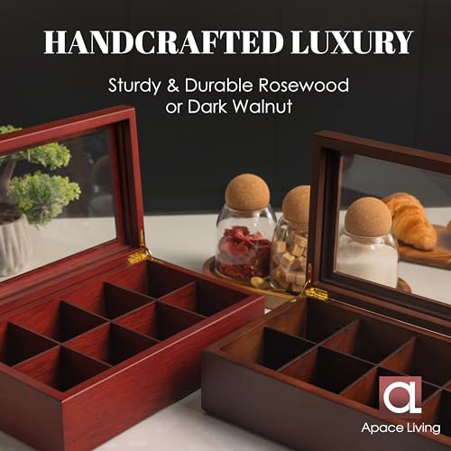 Walnut 8-Compartment Wooden Tea Box Organizer - Luxury Tea Storage