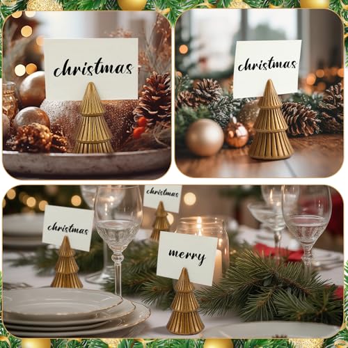 Antique Gold Christmas Tree Place Card Holders, 6-pack