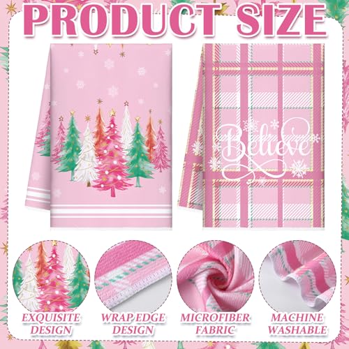 Oudain 6-Pack Pink Christmas Kitchen Towels – 21x14in Microfiber Gift Set, Pastel Pink Winter Decor