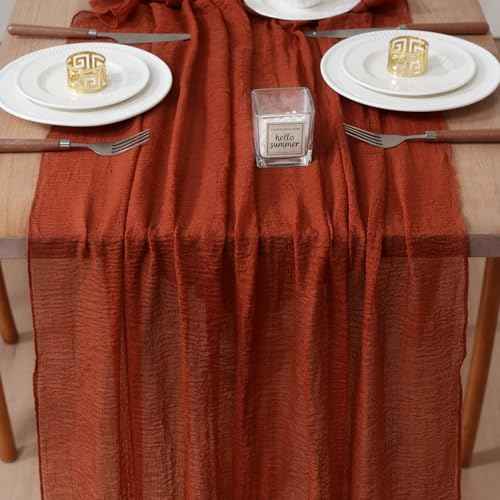 1Pcs Cheesecloth Fall Thanksgiving Table Runner Terracotta 10FT Boho Gauze Cheese Cloth Table Runners 120 Inches Long Rustic Sheer for Centerpiece Home Party Christmas Wedding Baby Shower Spring Decor