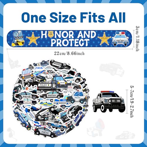 74PCS Party Favors - 24PCS Police Officer Slap Bracelets, 50PCS Stickers for Police Decorations, Kids Gifts, Classroom Rewards, Prizes, Carnival, Christmas