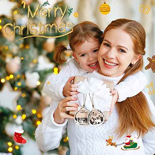 Jetec 6 Pcs Christmas Ornaments for Tree Wooden Christmas Hanging Decorations Rustic Hollow Woodland Reindeer Snowflake for Tree Winter Farmhouse Party Decor Home(Round Style)