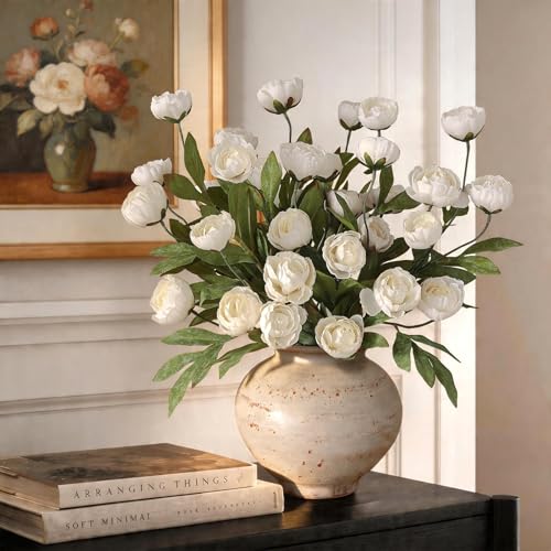 Artificial Peony Flower Stems 27 Inch Cream - 6 Pack for Vase Decor