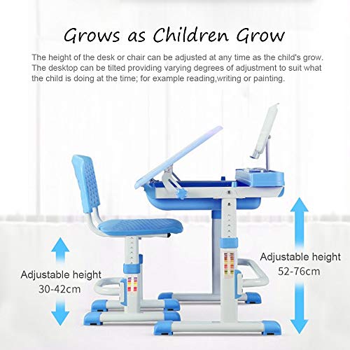 Blue Kids Desk and Chair Set - Adjustable Study Furniture for Children 3-15 Years