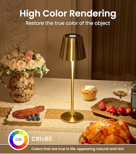 Brushed Gold 3 Pack Cordless Table Lamps with Touch Control & Dimming