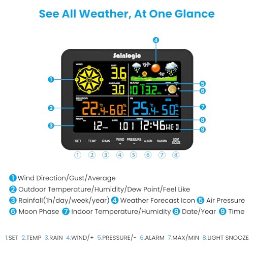 Sainlogic Wireless Weather Station with Rain Gauge & Wind Sensor - Black