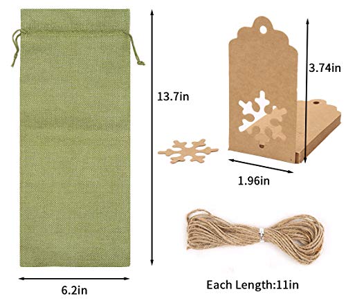 DIYASY Burlap Wine Gift Bags 12 Pcs with 24 Snowflake Tags & Jute Twine – Christmas Gift Wrapping