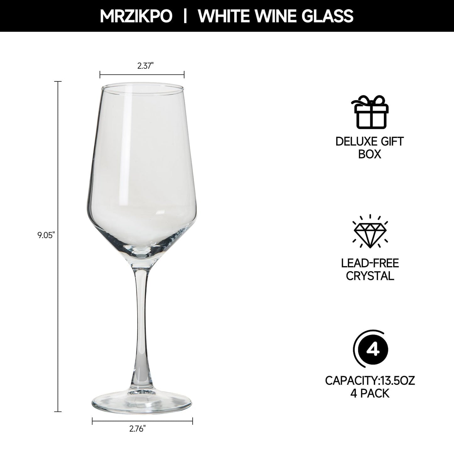 MRZIKPO Wine Glasses Set of 4,13.5 oz/400ml Clear Red/White,Wine Glasses for Party, Wedding and Home,Premium Glasses Hand Blown,Long Stem,Daily Use.
