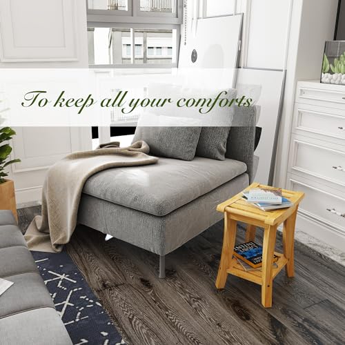 Small Natural Bamboo Shower Bench with Storage Shelf - 16x10x17 Inch