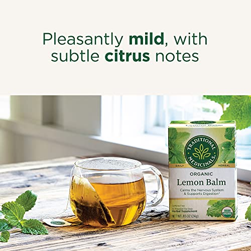 Organic Lemon Balm Tea Bags - 16 Count Pack of 6, Calms Nervous Tension & Supports Digestion