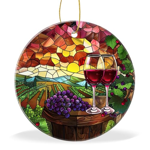 Funny Ornament Hanging Christmas Tree Ornaments,Stained Glass Style Wine,Holiday Keepsake for Xmas Tree Decoration