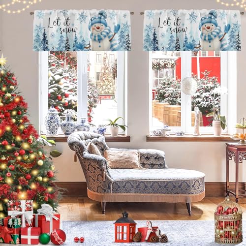 Blue Snowflake Christmas Valances for Windows, 2 Pack, 52x18 Inches