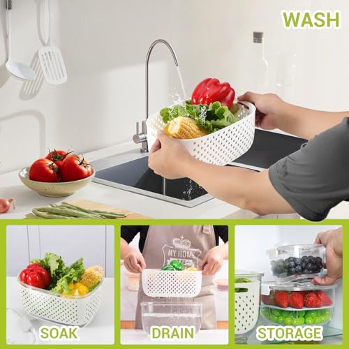 White Clear Vegetable and Fruit Storage Containers 3-Piece Set BPA-Free Fridge Organizer