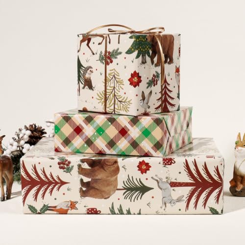 LaRibbons Forest Animals Reversible Christmas Wrapping Paper 17" x 33 ft