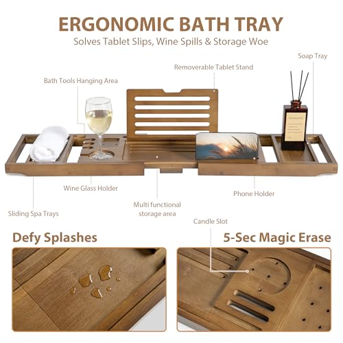 Realgulf Walnut Adjustable Bamboo Bathtub Tray Caddy 28.5-40 Inches