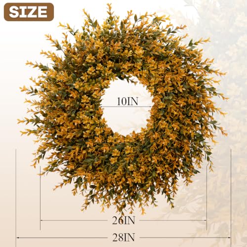 28 Inch Large Full Boxwood Wreath for Front Door Porch Window - Orange - Fall Decor