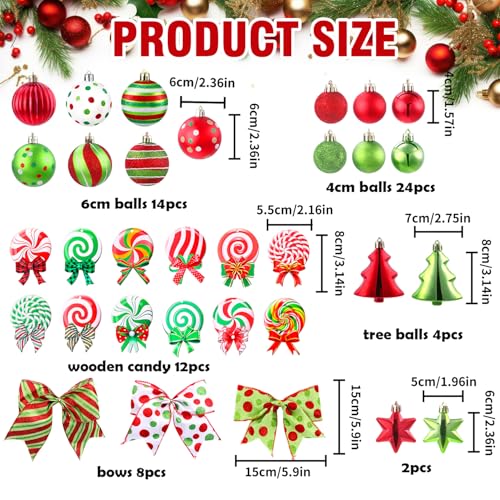 Celltestria 64pcs Christmas Balls with Bows Glittering Hanging Balls Decor — Christmas Ball Kit