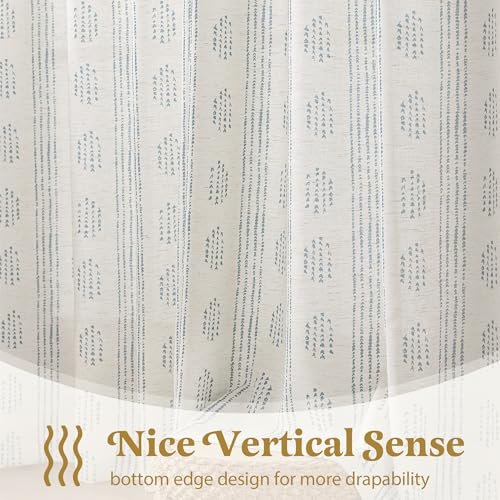 Boho Linen Curtains 52 W x 84 L - Blue Grommet Top 2 Panels - Farmhouse Style