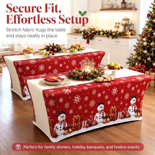 2 Pcs 6ft Christmas Stretch Tablecloth Snowman Snowflake Table Cover