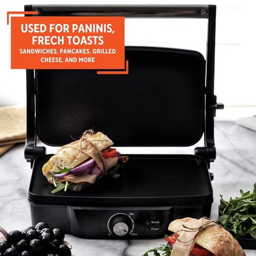 12 x 10 Inch Stainless Steel Panini Press with Nonstick Plates - 1200W