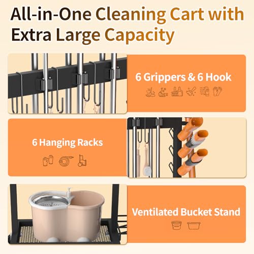 18-Inch Broom and Mop Holder with Storage Organizer - Black