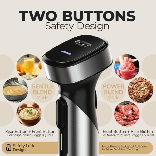 Turelar Cordless Hand Blender with Rechargeable Battery - Black
