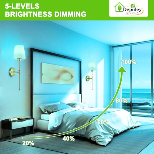 Gold Wireless Battery Wall Sconces Set of 2 - Dimmable RGB Color, 15in