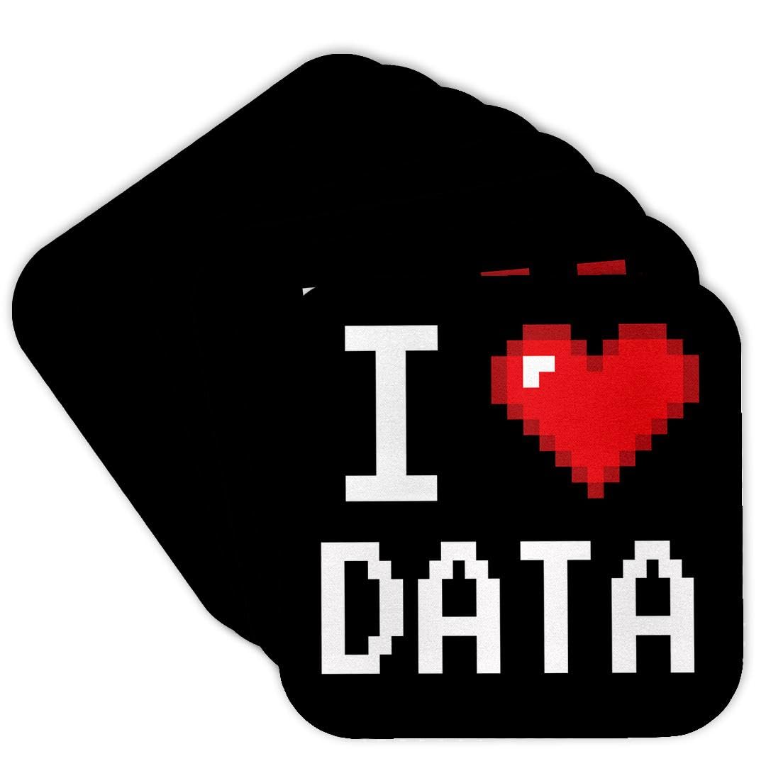 3dRose CST_118876_2 Geeky Old School Pixelated Pixels 8-Bit I Heart I Love Data Soft Coasters, Set of 8