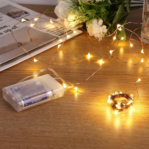 Led String Lights, Mini Battery Powered Copper Wire Starry Fairy Lights, Battery Operated Lights for Bedroom, Christmas, Parties, Wedding, Centerpiece, Decoration (5m/16ft Warm White)