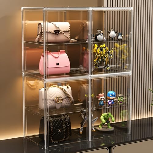 XL Stackable Acrylic Storage Bins with Door for Collectibles & Helmets - Dustproof Display Case