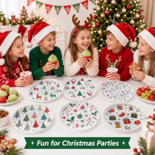 YIPTYBEU 48 Pack Christmas Paper Plates 7 Inch Assorted Holiday Designs - Christmas